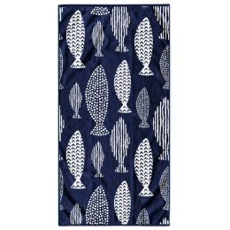 Ręcznik FISH kolor niebieski styl klasyczny materiał przód welur, tył frotte 90x180 DecoKing - TOW/BEACH/FISH/90x180