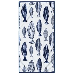 Ręcznik FISH kolor niebieski styl klasyczny materiał przód welur, tył frotte 90x180 DecoKing - TOW/BEACH/FISH/90x180
