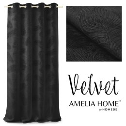 Zasłona PEACOCK kolor czarny tłoczony styl klasyczny przelotki srebrne velvet 135x250 AmeliaHome - CURT/AH/VELVET/PEACOCK/BLACK/