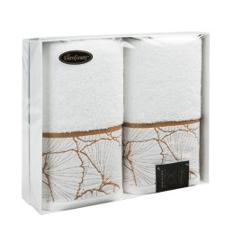 Komplet ręczników 2szt T/0393 biały złoty zestaw upominkowy w pudełku na prezent  