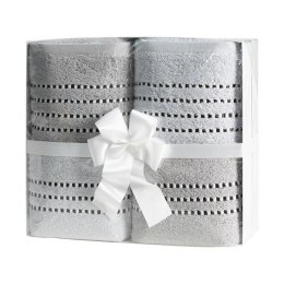 Komplet ręczników 4szt T/0367 Fiore srebrny stalowy w pudełku zestaw upominkowy na prezent  