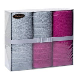 Komplet ręczników T/0474 4 szt Glory 3 2x50/90 2x70/140 stalowy amarantowy zestaw upominkowy 500g/m2  