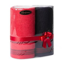 Komplet ręczników T/0479 2 szt Amanda 2x50/90 czerwony czarny zestaw upominkowy 500g/m2  