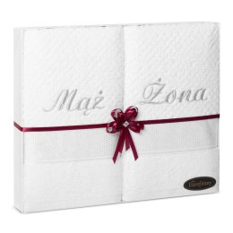 Komplet ręczników T/0482 2 szt Milan Mąż Żona 2x50/90 biały zestaw upominkowy 500g/m2  